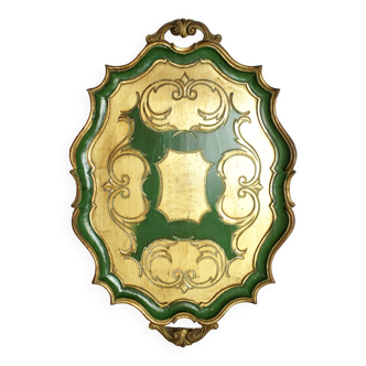Italian-style green and gold painted wooden tray