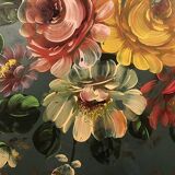 Painted metal tray decorated with flowers on a green background