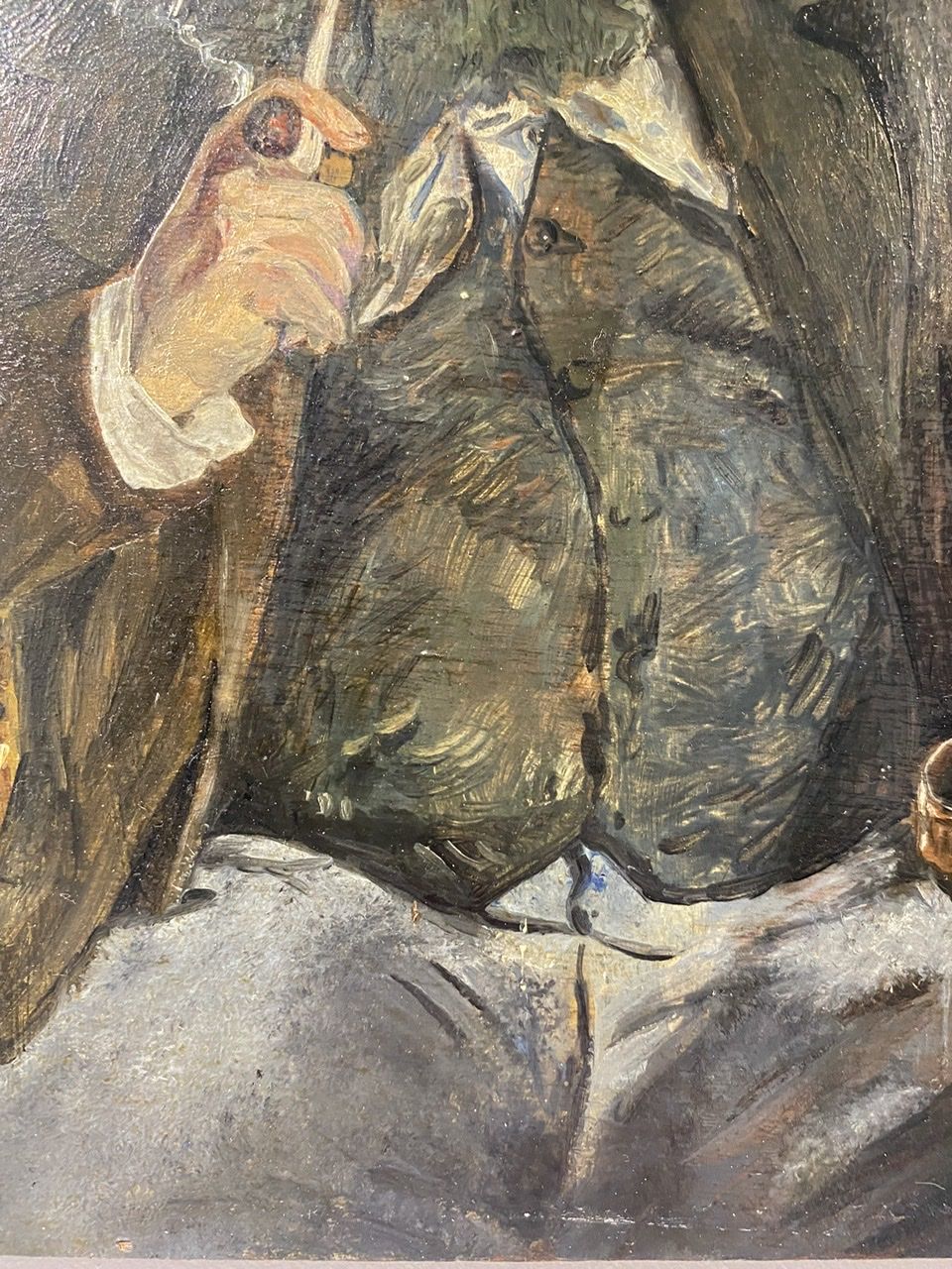 Old painting, portrait of a man with a pipe, signed and dated 57
