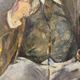 Old painting, portrait of a man with a pipe, signed and dated 57