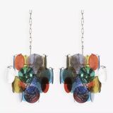 Pair of 4-light hanging chandeliers in Murano glass, Italy, 1980s.