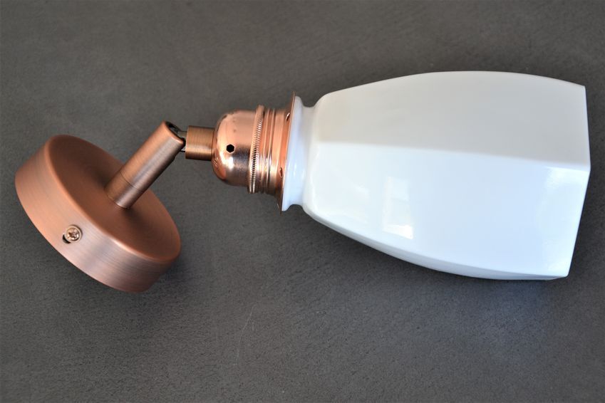 Original articulated wall lamp in white opaline and copper support