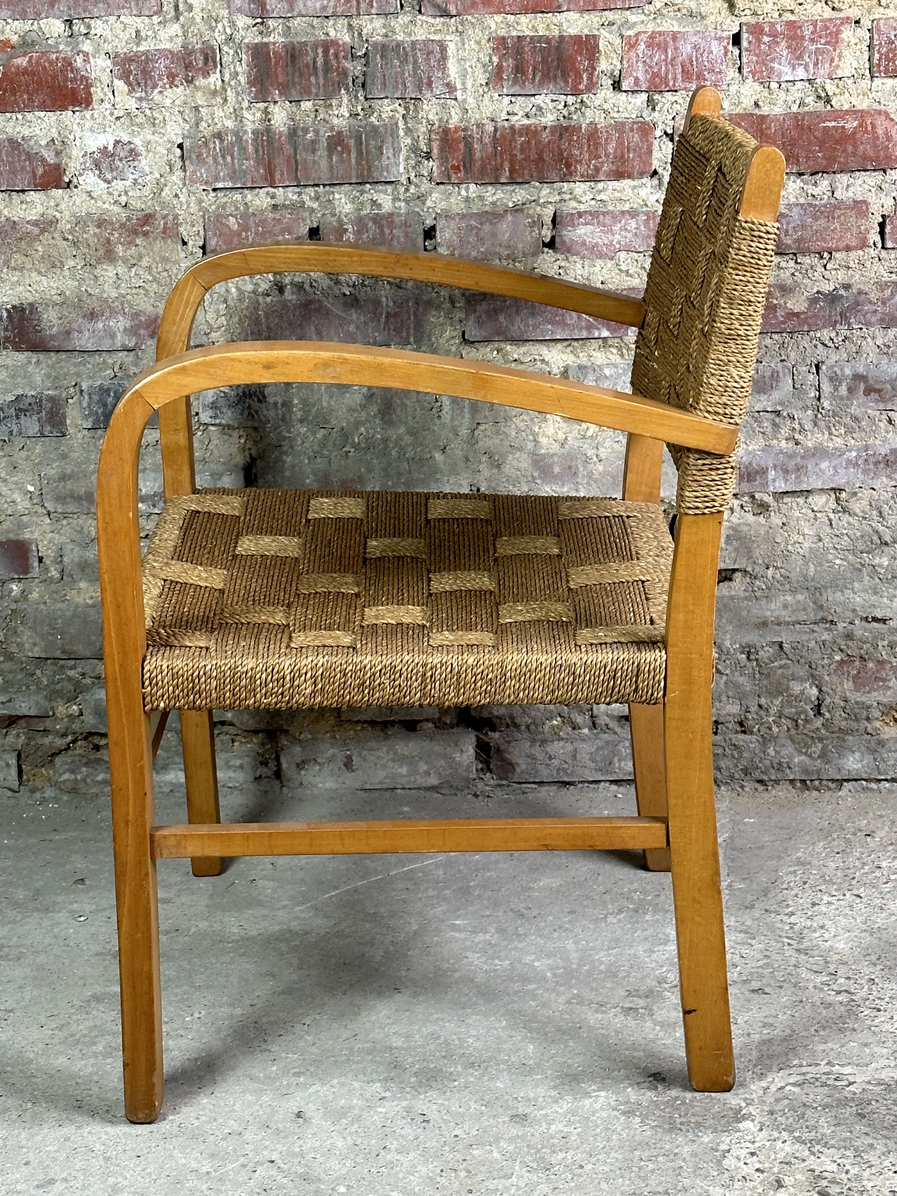 Dutch armchair rope and wood Vroom & Dreesman vintage 1960