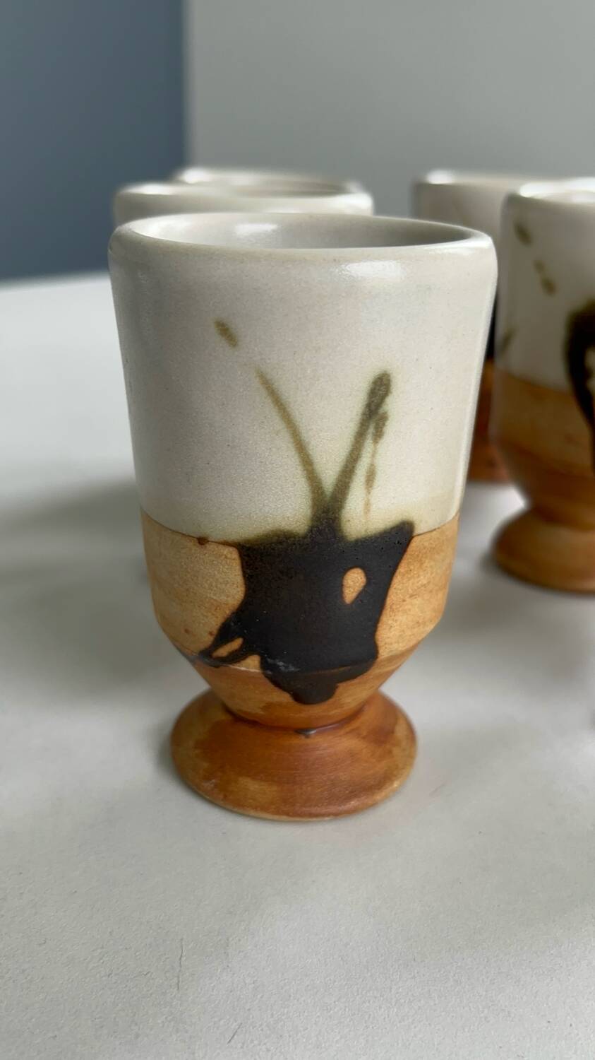Set of 6 vintage ceramic footed coffee cups – artisanal style