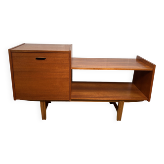 Banquette téléphonique en teck vintage rétro du milieu du siècle 1960