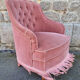 Old pink toad armchair, vintage, 40s / 50s