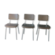 3 bronze-green faux leather chairs with chrome frames
