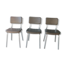 3 bronze green leather faux chairs and chrome stucture