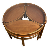 Table basse ronde en teck vintage rétro du milieu du siècle par Nathan Trinity 1960