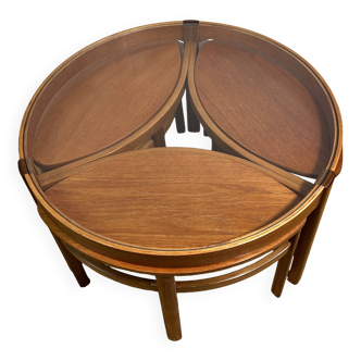 Table basse ronde en teck vintage rétro du milieu du siècle par Nathan Trinity 1960