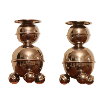 Pair of Mid-Century Swedish Nickle Candle Holders ALB Lindstrom Eskiltuna