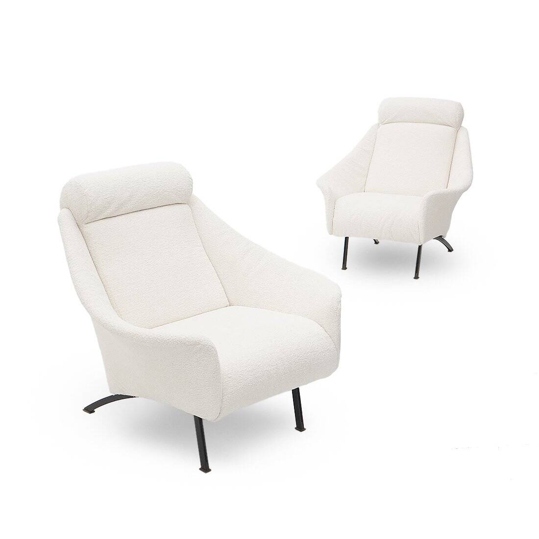 Pair of white boucle armchairs, 1950s, set of 2