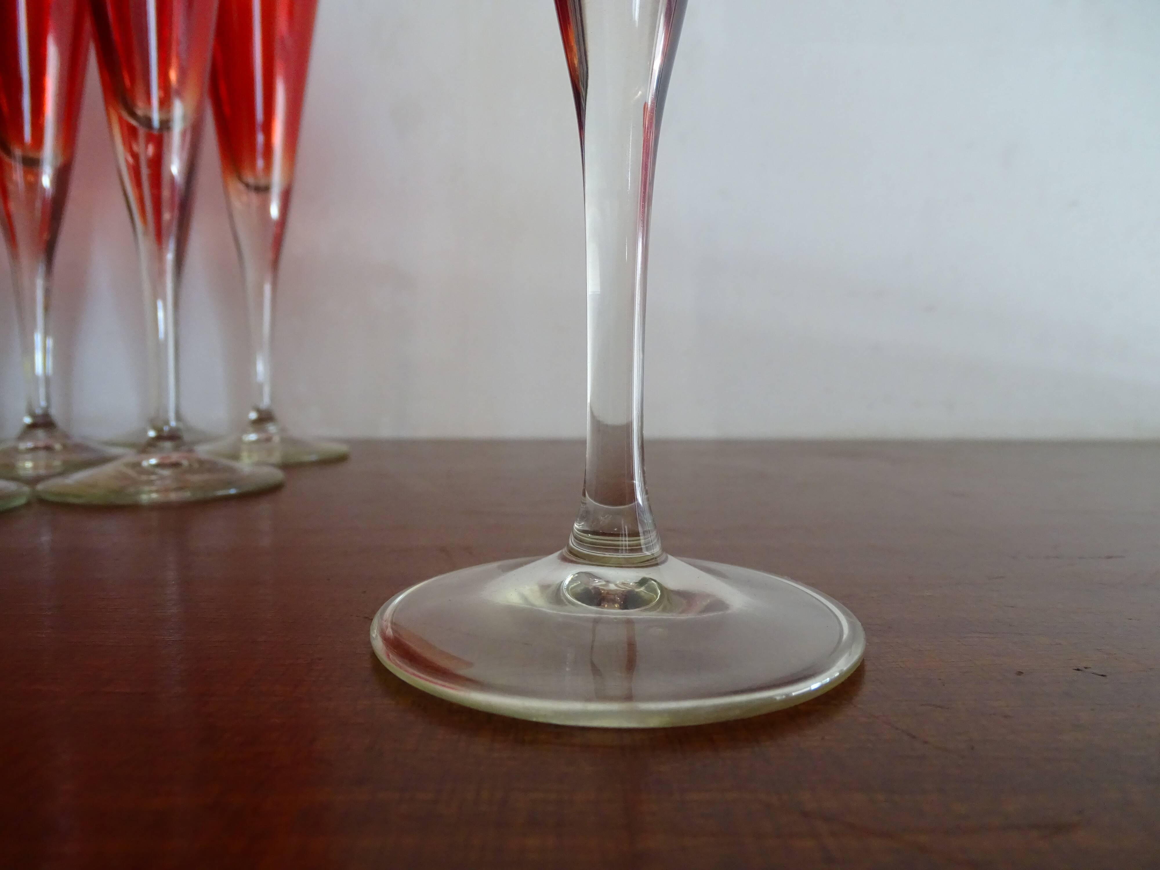 10 vintage champagne flutes in ruby red glass