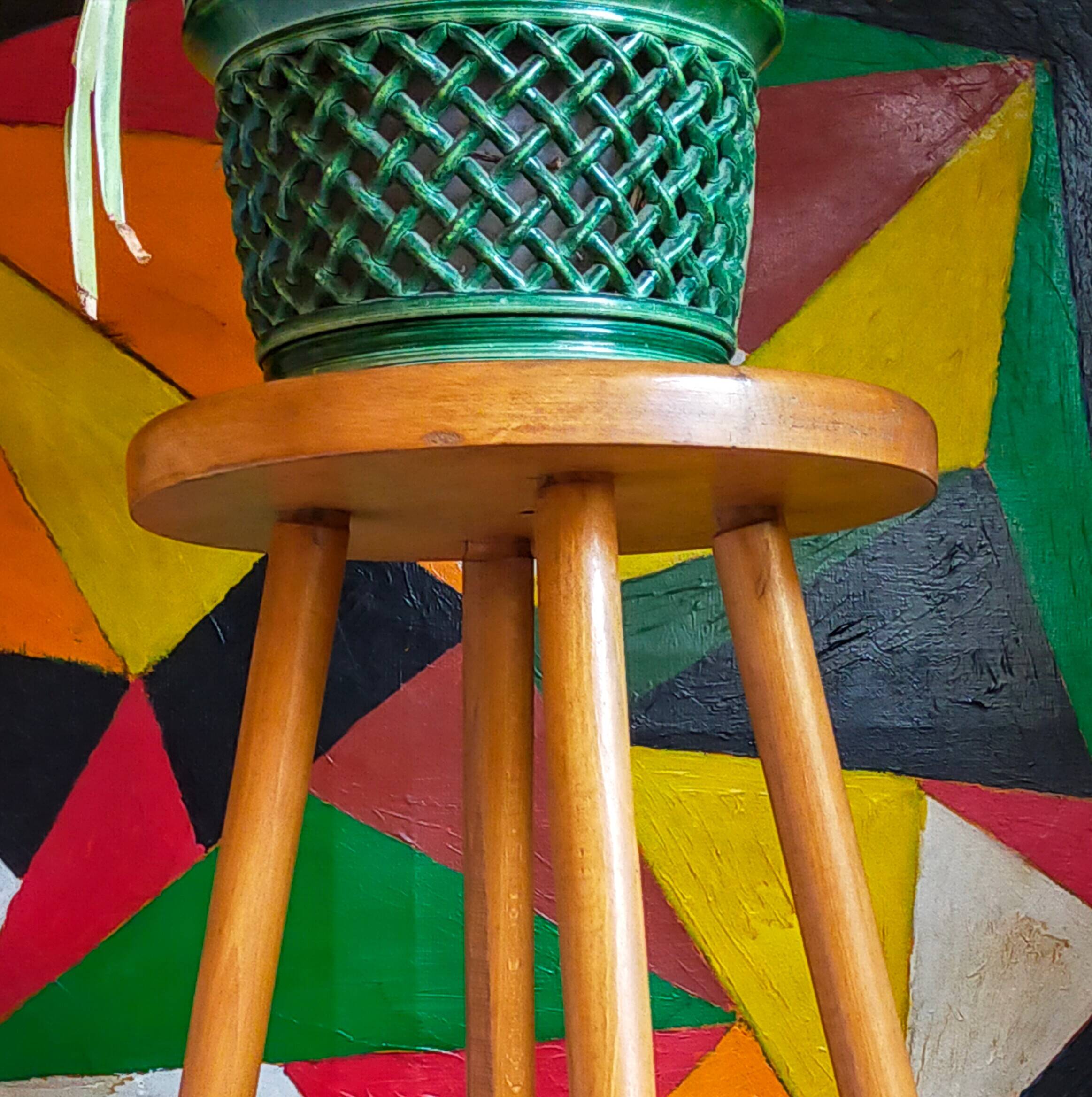 Vintage solid blond wood bar stool