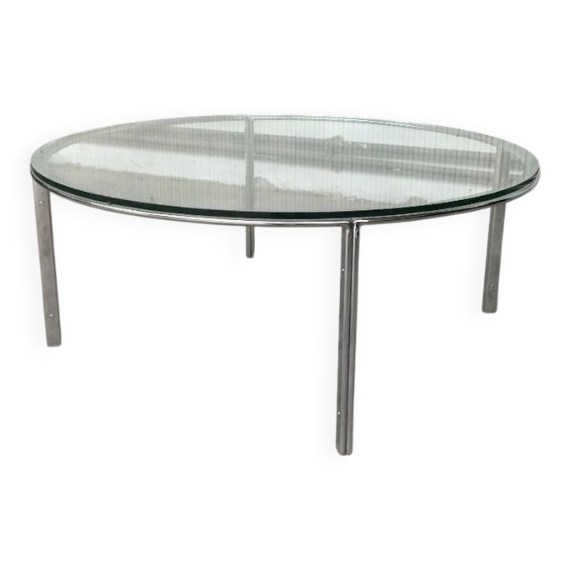 Chrome and glass coffee table in Space Age style from the mid-century, 1960s.