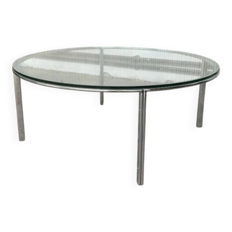 Chrome and glass coffee table in Space Age style from the mid-century, 1960s.