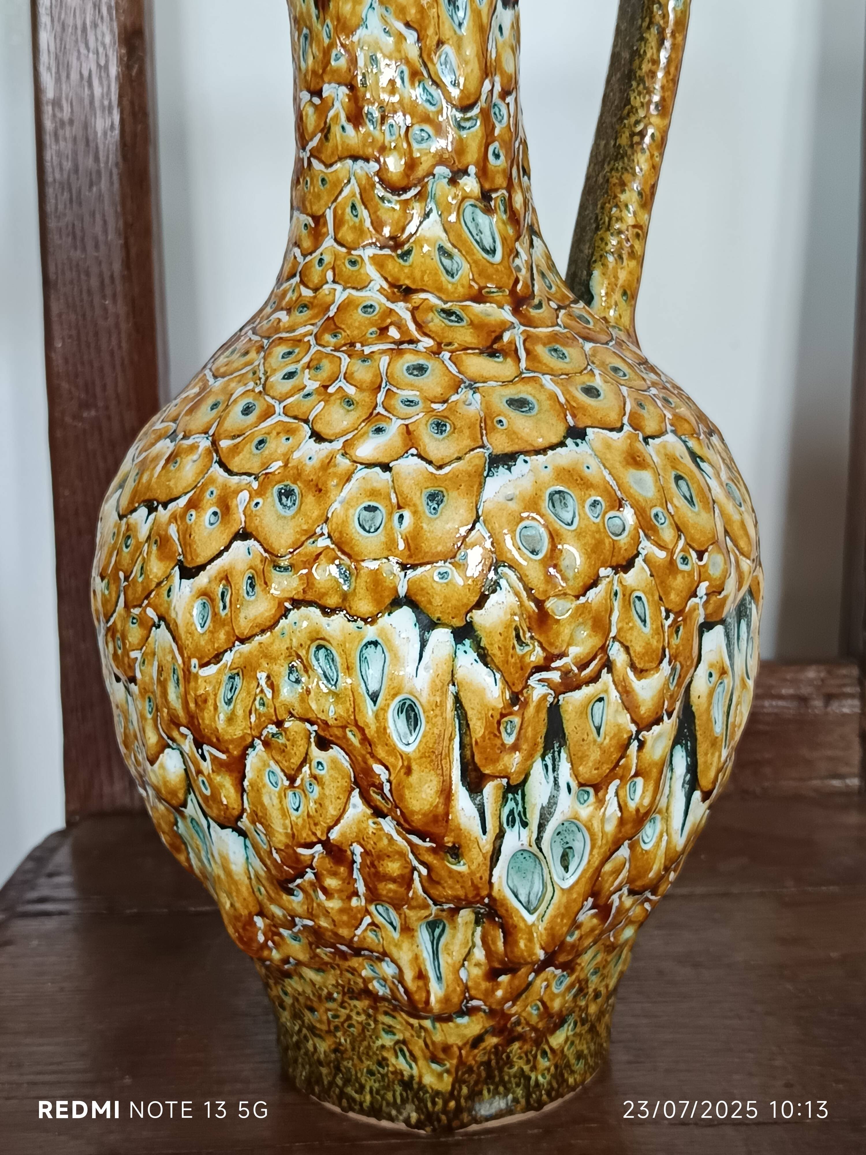 Vallauris style pitcher vase with honey enamel 1960/1970