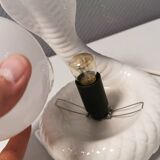 Beautiful vintage ceramic COBRA table lamp with thin milky white glass shade/dome. RAF Sweden 70-80s