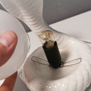 Beautiful vintage ceramic COBRA table lamp with thin milky white glass shade/dome. RAF Sweden 70-80s