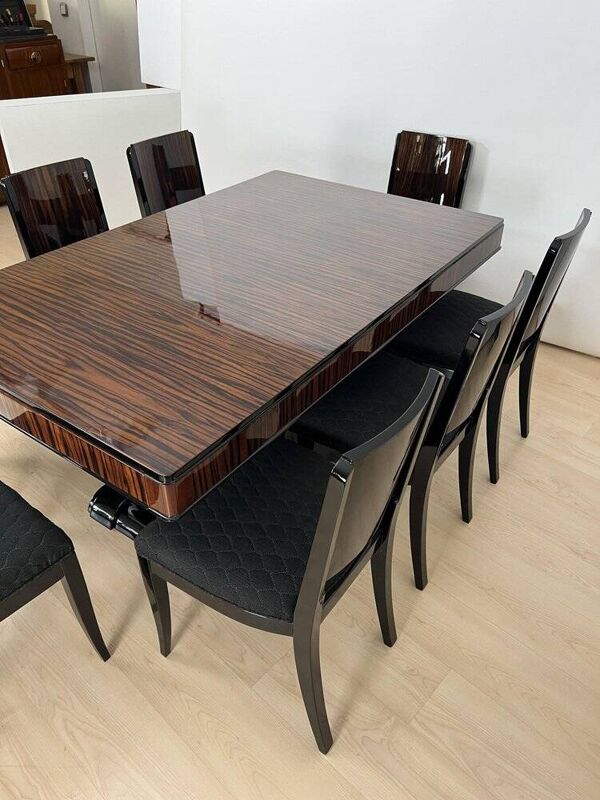 Ensemble de salle à manger extensible Art Déco français, 1930, ensemble de 9 pièces