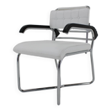 1940s Rare Restored Bauhaus Chrome Plated Adjustable Armchair in White Leather, Czechoslovakia