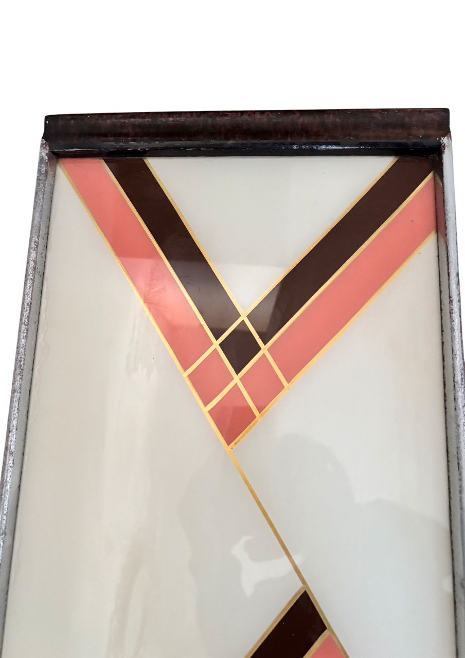 Art Deco wooden and painted glass plateau