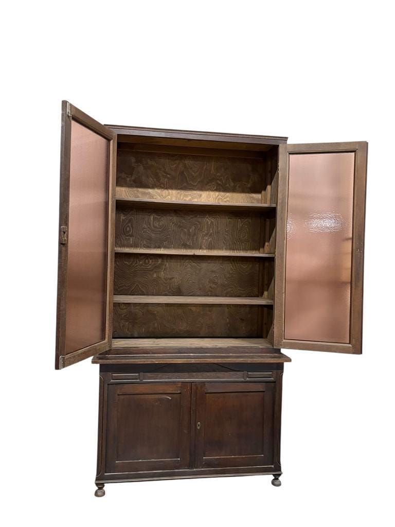 Vintage XL display cabinet in dark wood / wardrobe