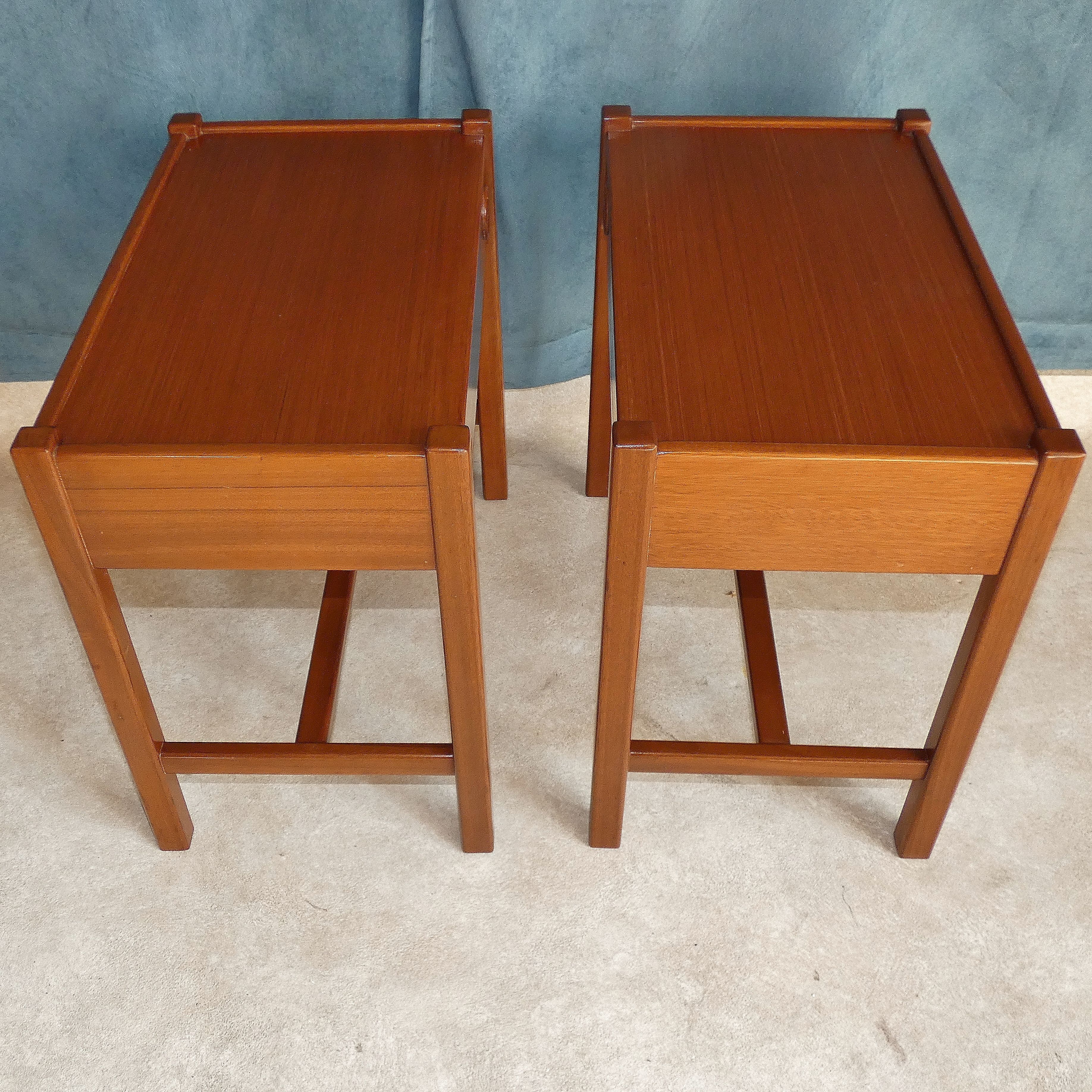 Pair of bedside tables in teak veneer circa 1970 scandinavian work