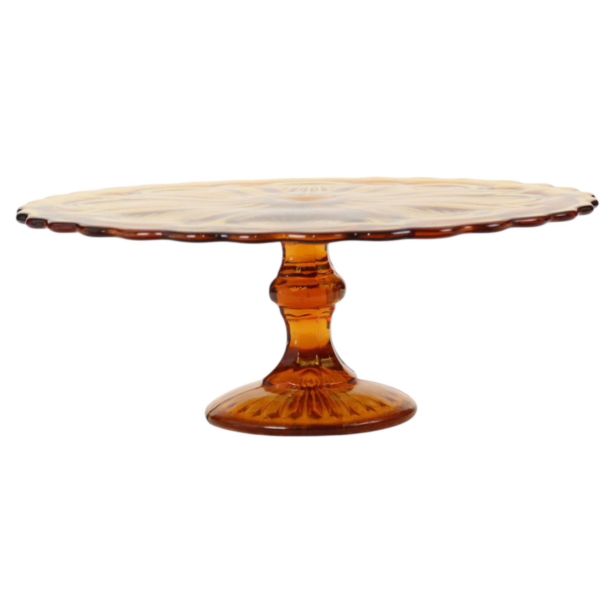 Art Deco Amber Cake Plate Pastry Dish Depression Glass 27cm