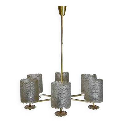 Lustre en verre et Laiton – Design Kalmar (Autriche) - Circa 1960