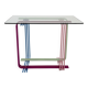 Multicolored metal and glass console, 1980