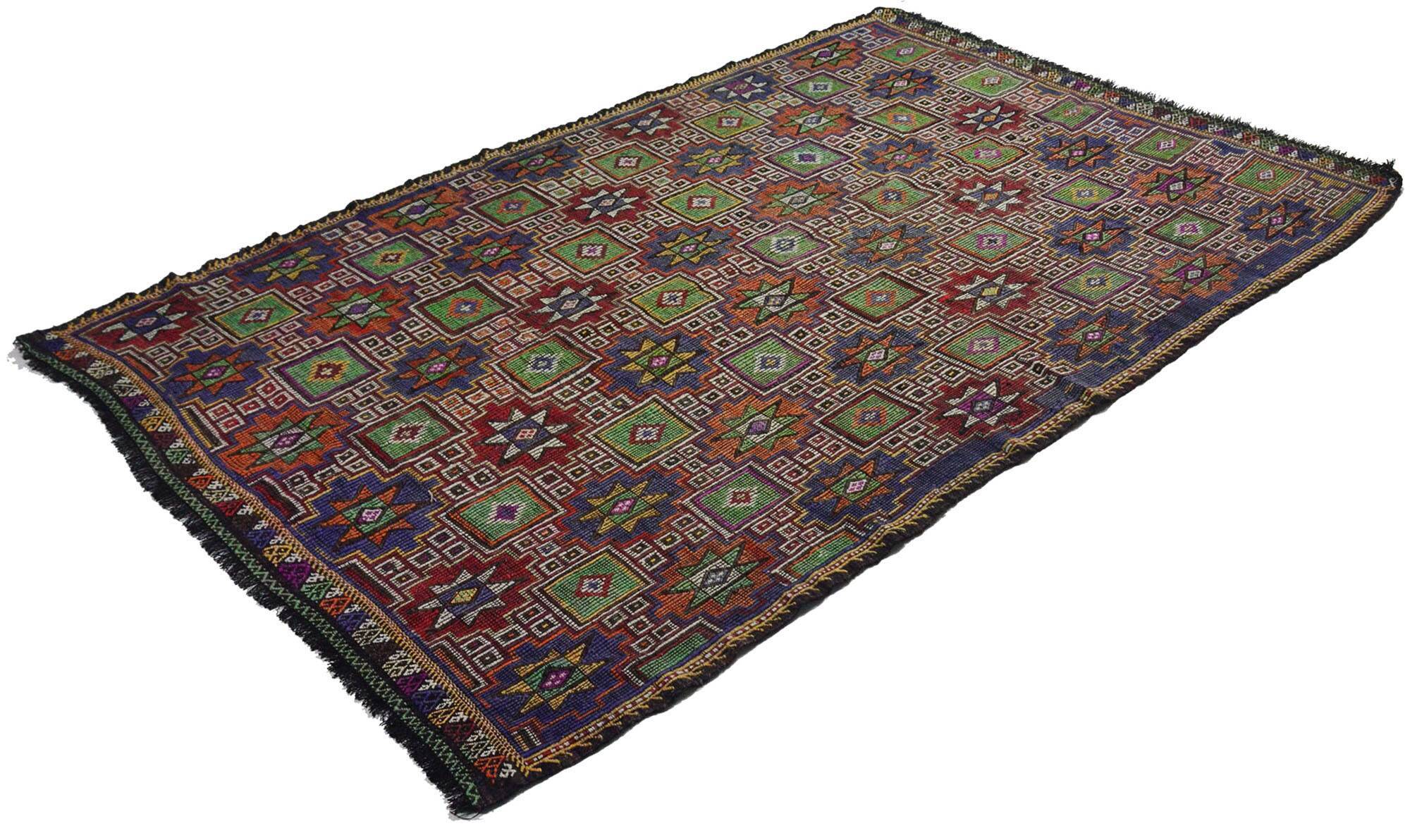 Turkish Kilim Yuruk Vintage 173x284 cm Geometric Green and Blue