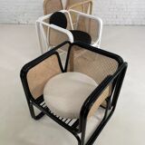 Cubic armchair in black rattan and canework