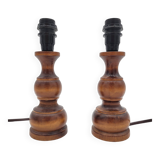 Pair of turned wooden bedside lamps