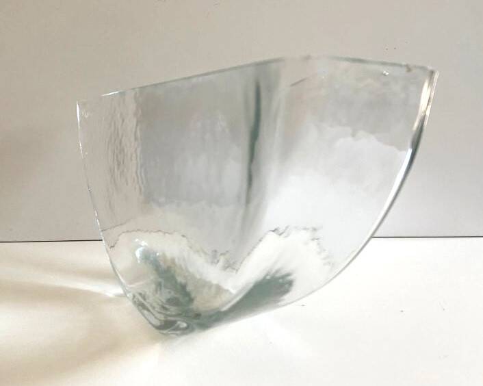 Vase Container Tealight Holder Thick Glass Hammered Half Moon Design