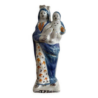 Vierge d'accouchée à l'Enfant en faïence XVIIIe 1780