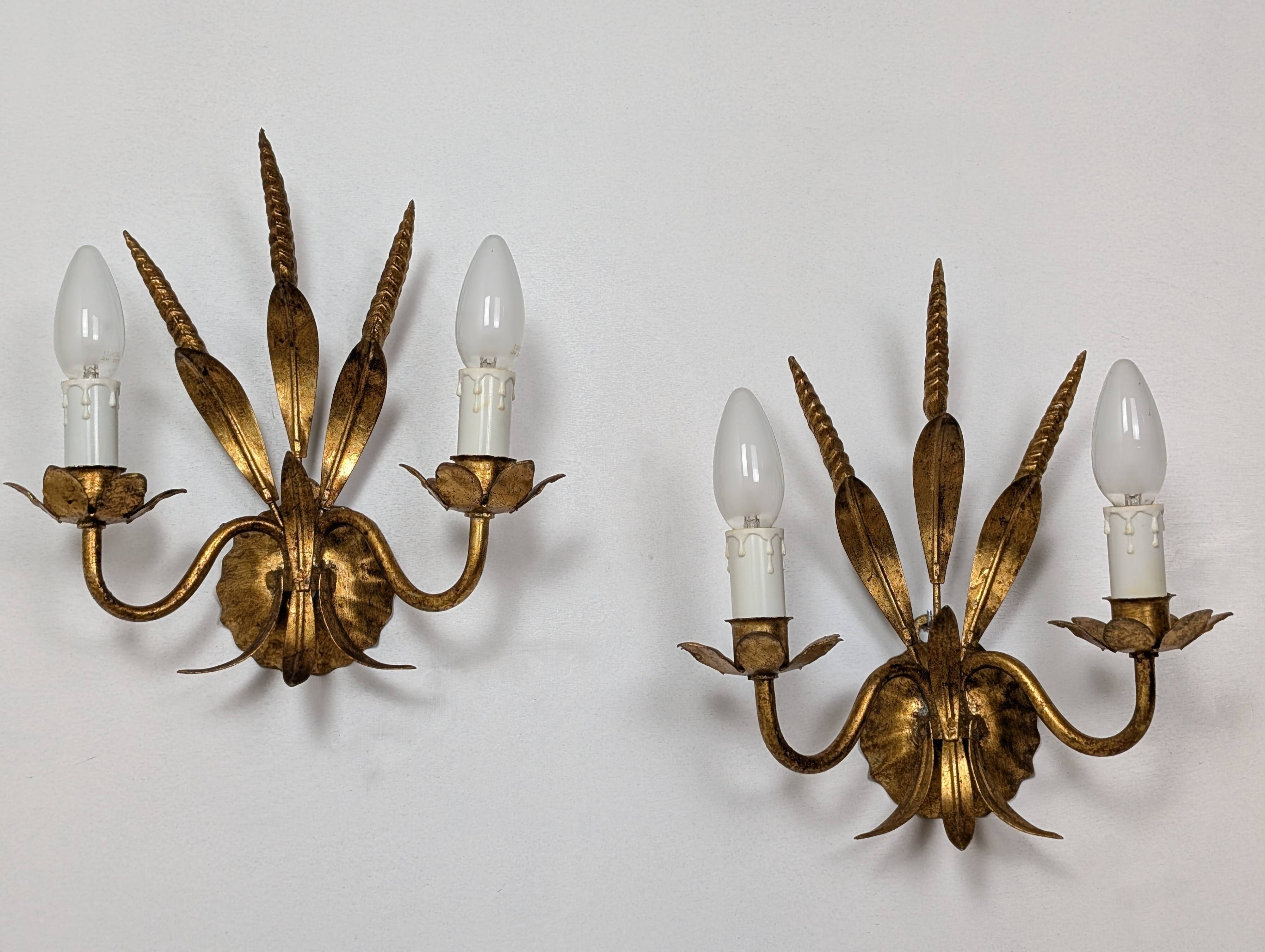 Pair of wheat ear wall lights