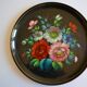 Vintage Russian metal plate with hand-painted floral decoration D 32 cm