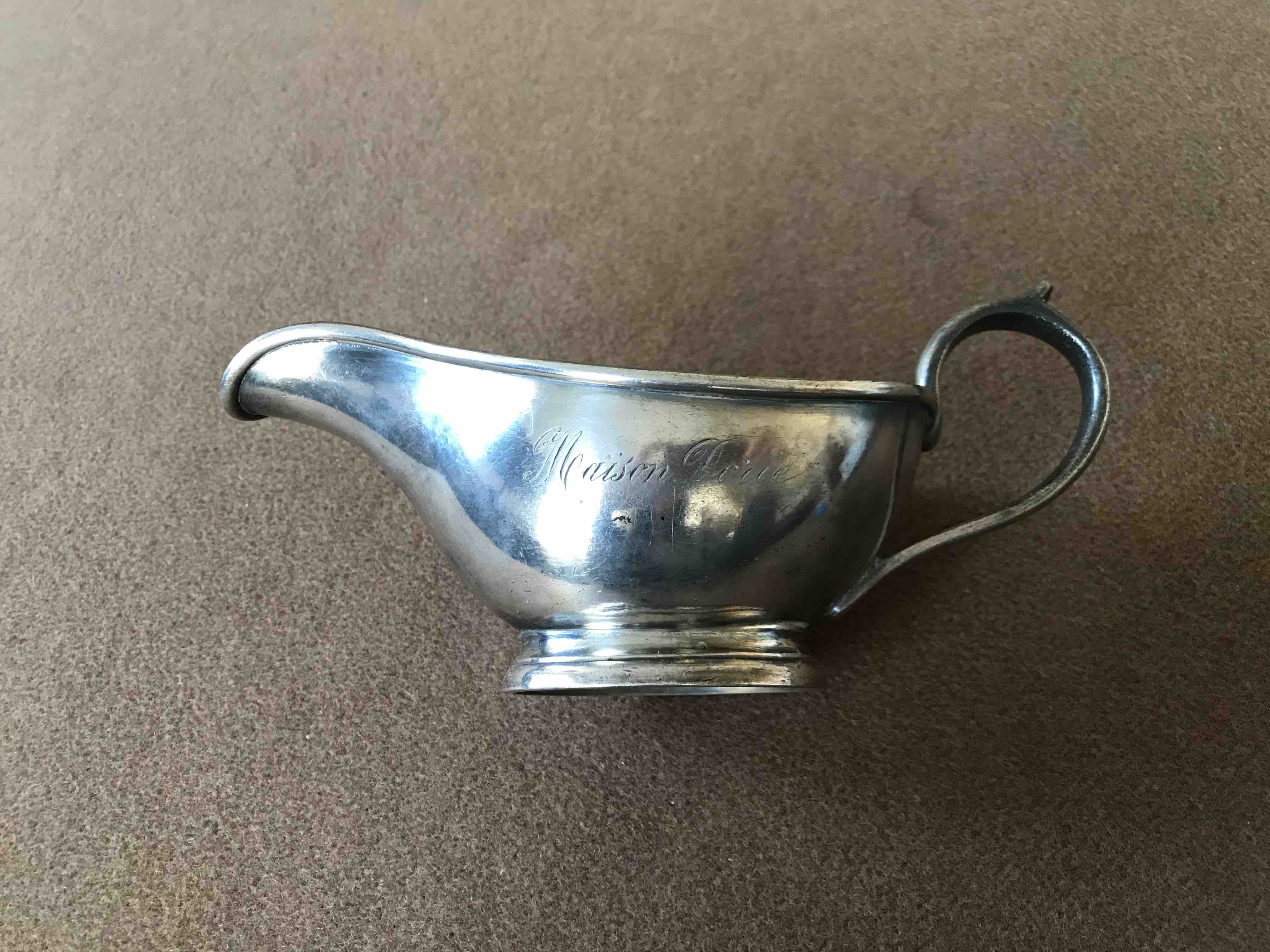 Silver metal sausage maker engraved Maison Dorée