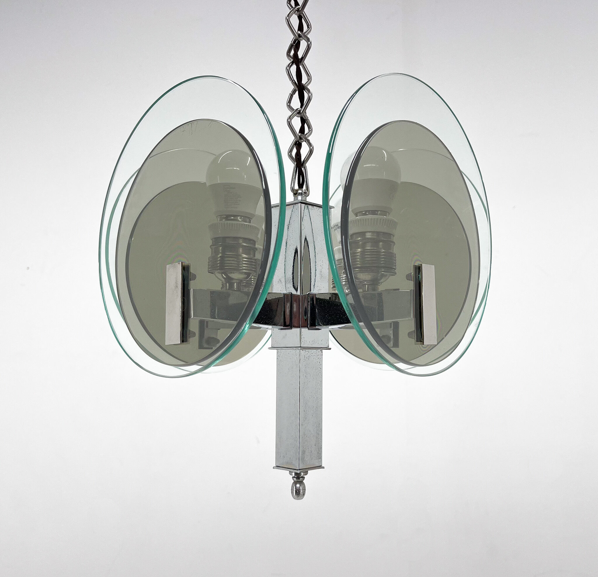 Unique art deco chrome & glass chandelier, 1920's