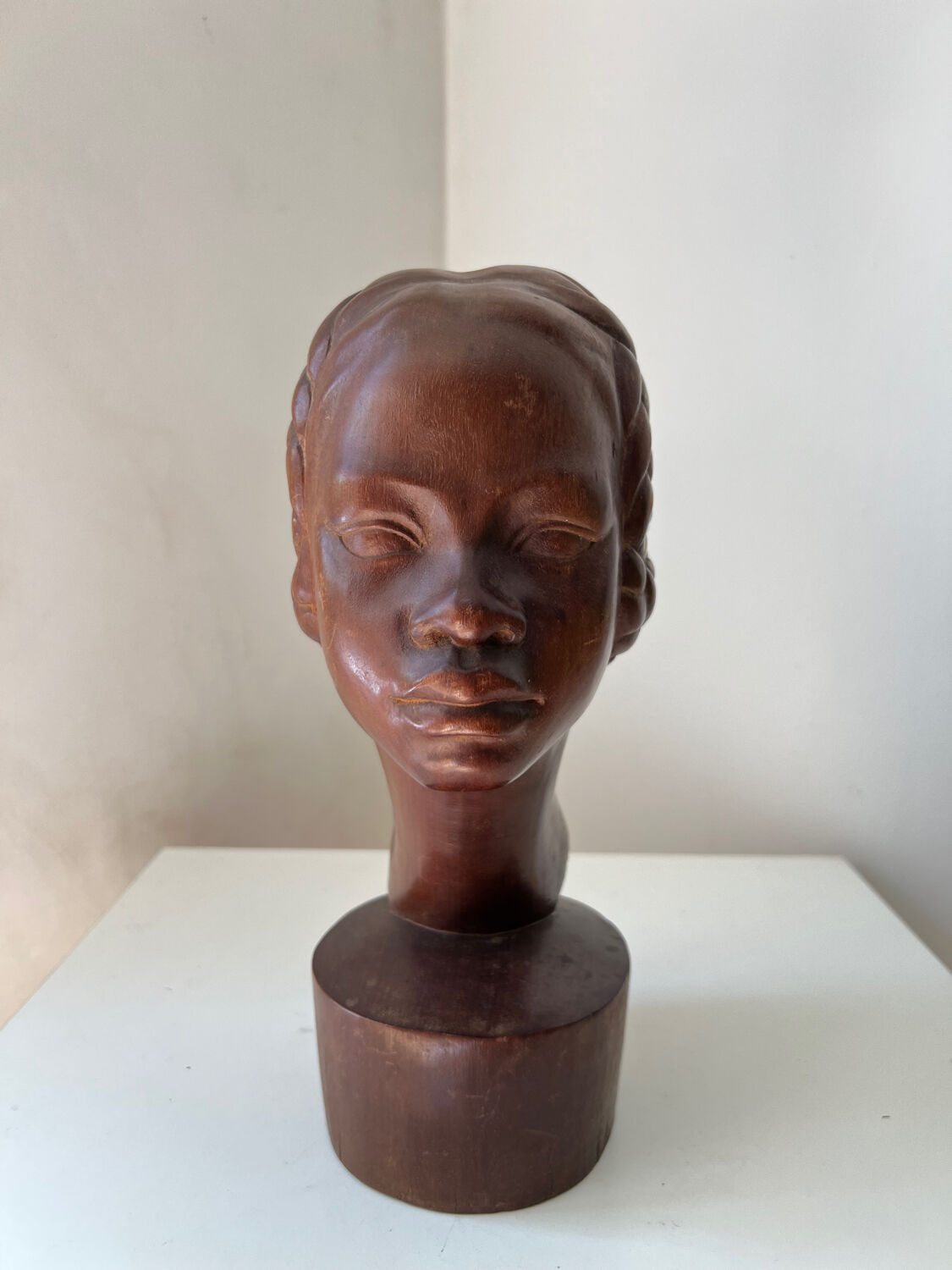 Art Deco bust of a young African woman, 1930s, wood