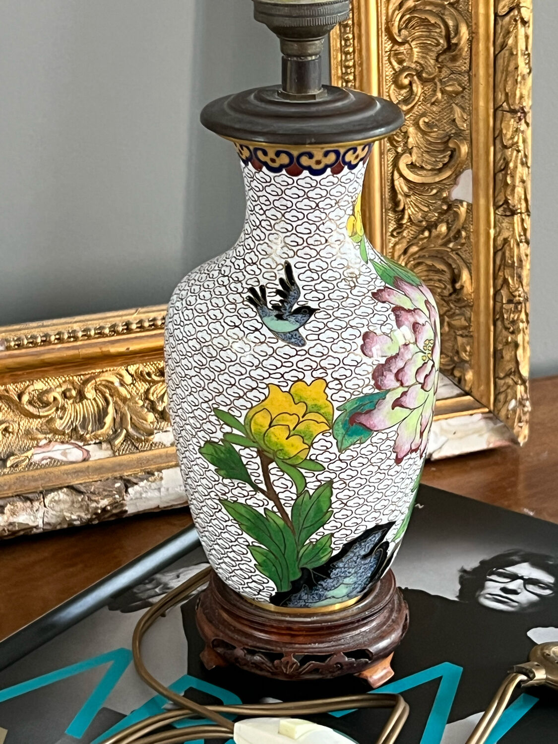 Pied de lampe ancien en émail cloisonnée
