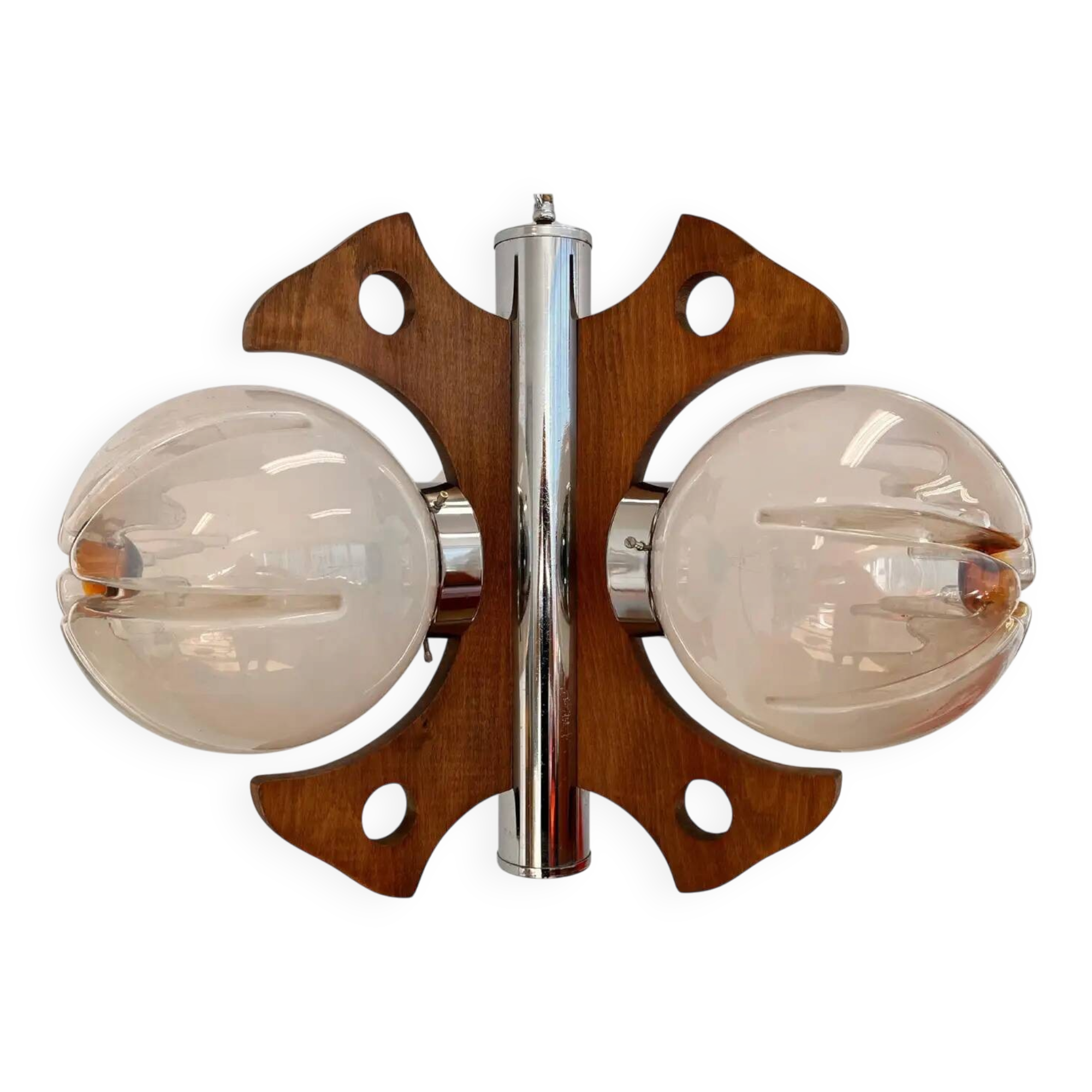 Pendentif / lustre en bois et en verre d'art de Murano - Italie, années 1970