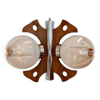 Wooden and artglass Murano pendant / chandelier - Italy, 1970s