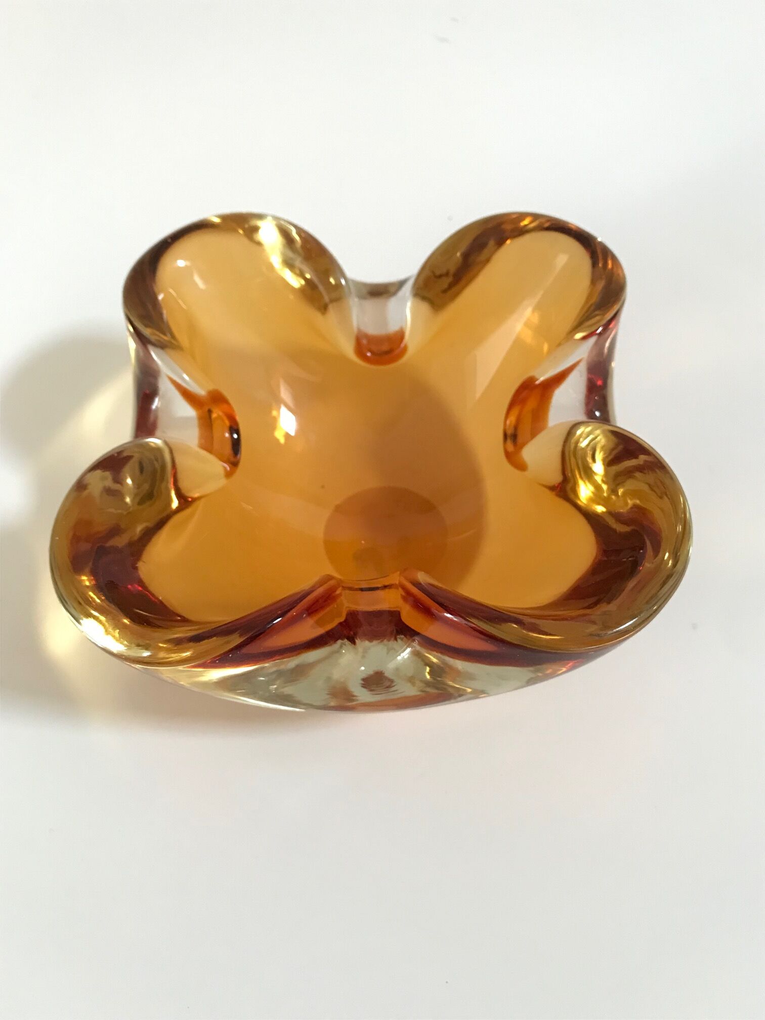 Orange lined glass ashtray, Flavio Poli for Seguso, 1960