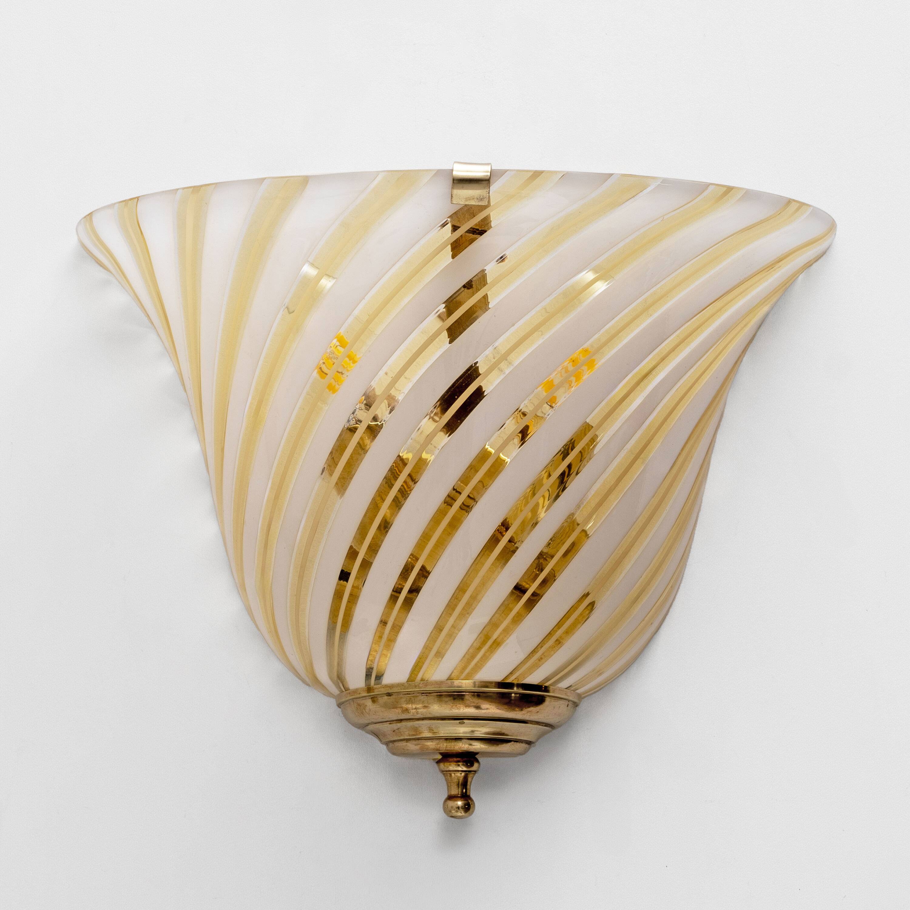 Pair of Murano Glass and Brass Sconces, In the Barovier&Toso Style, 1960s