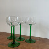 4 Alsace wine glasses, two-tone green stemmed glasses.