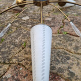 Suspension sputnik, 8 lights, brass, tulips opaque glass, vintage, 50s