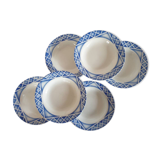 Set of 6 hollow plates old Villeneuve model of the French manufacture of Sarreguemines