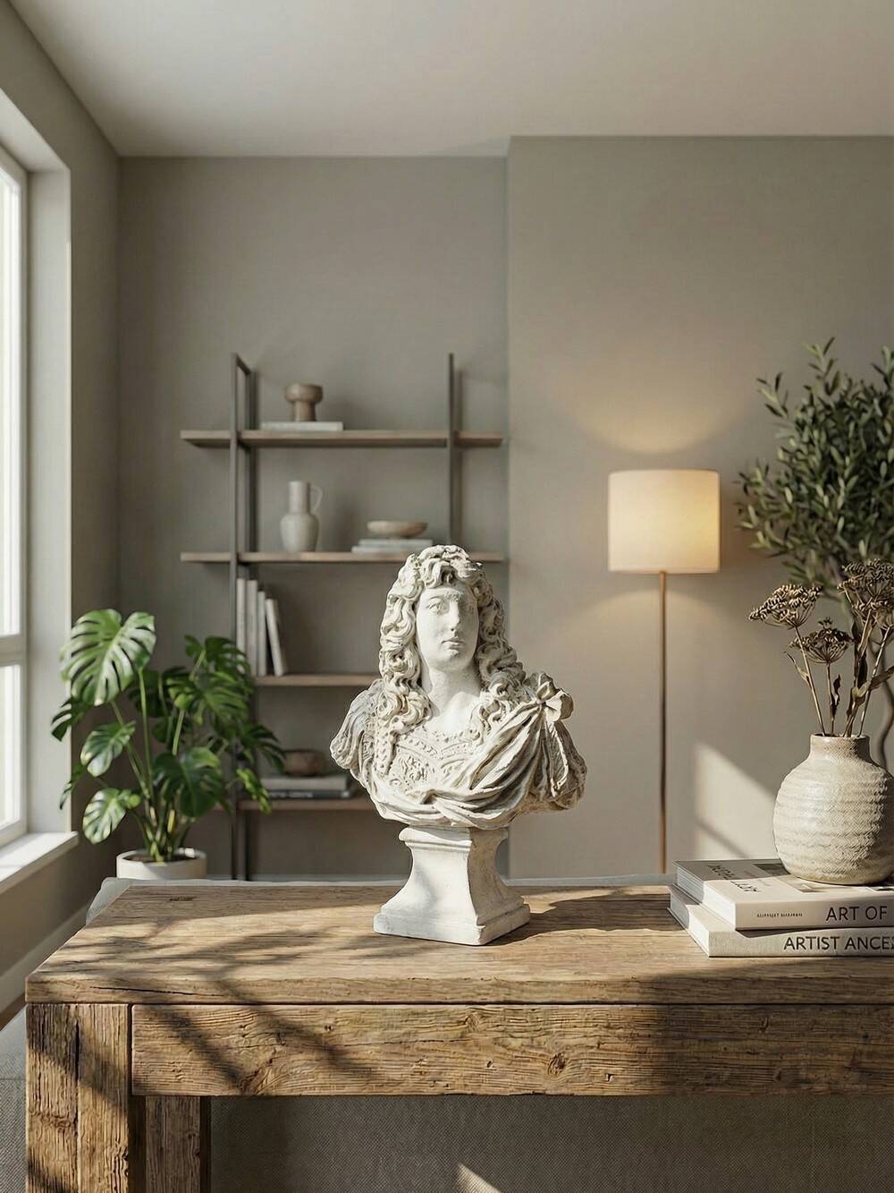 Antique white plaster bust of Louis XIV after Gole & Le Brun